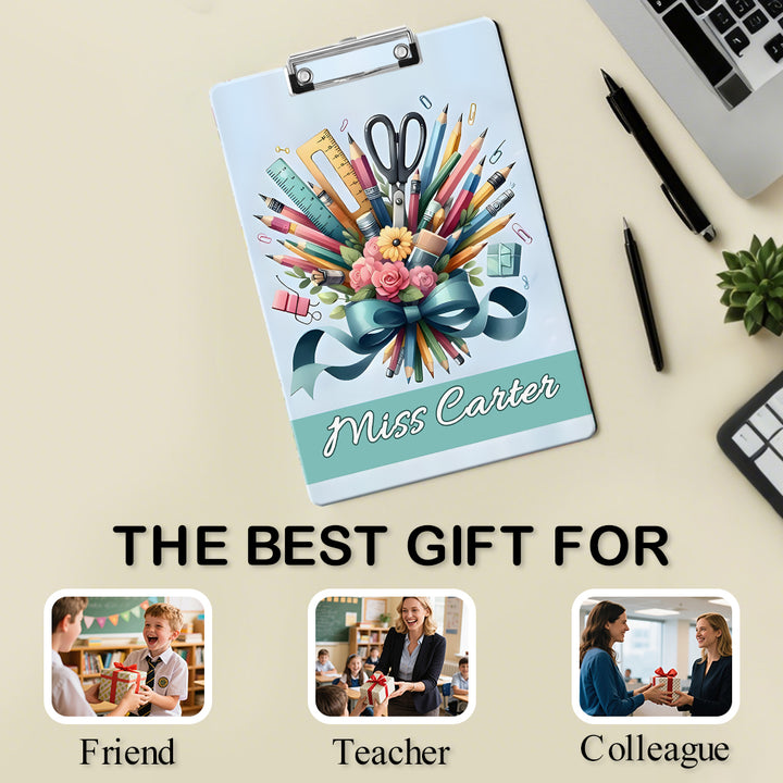 Custom Text Name Folder with Stationery Bouquet Design – Teacher's Day & Back to School Gift