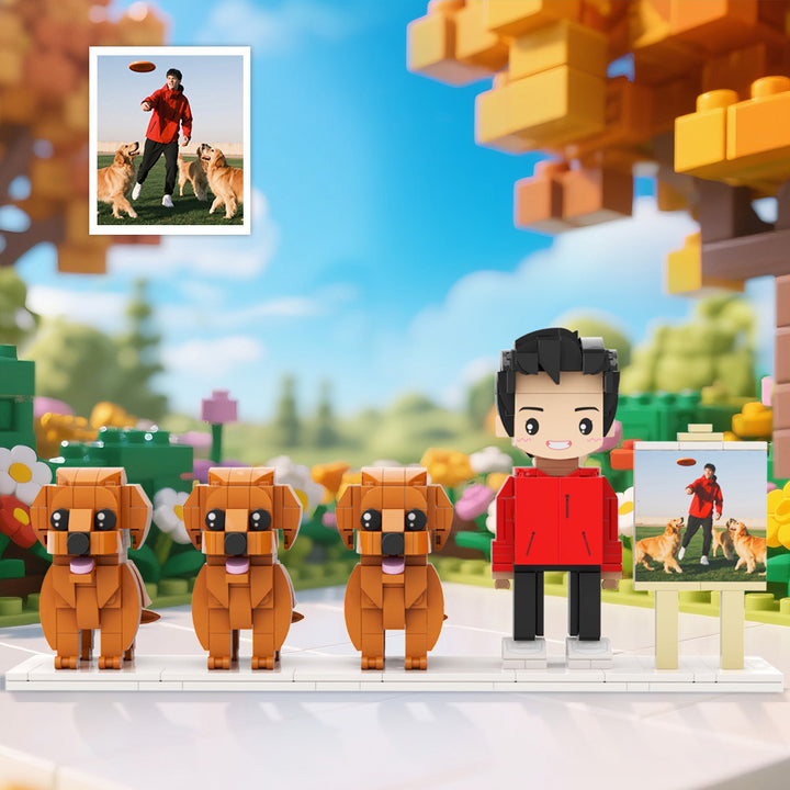 Custom Full-Body Cute Brick Figures of 1 Person and 3 Dogs with Frame Personalized Anniversary Gift Birthday Gift