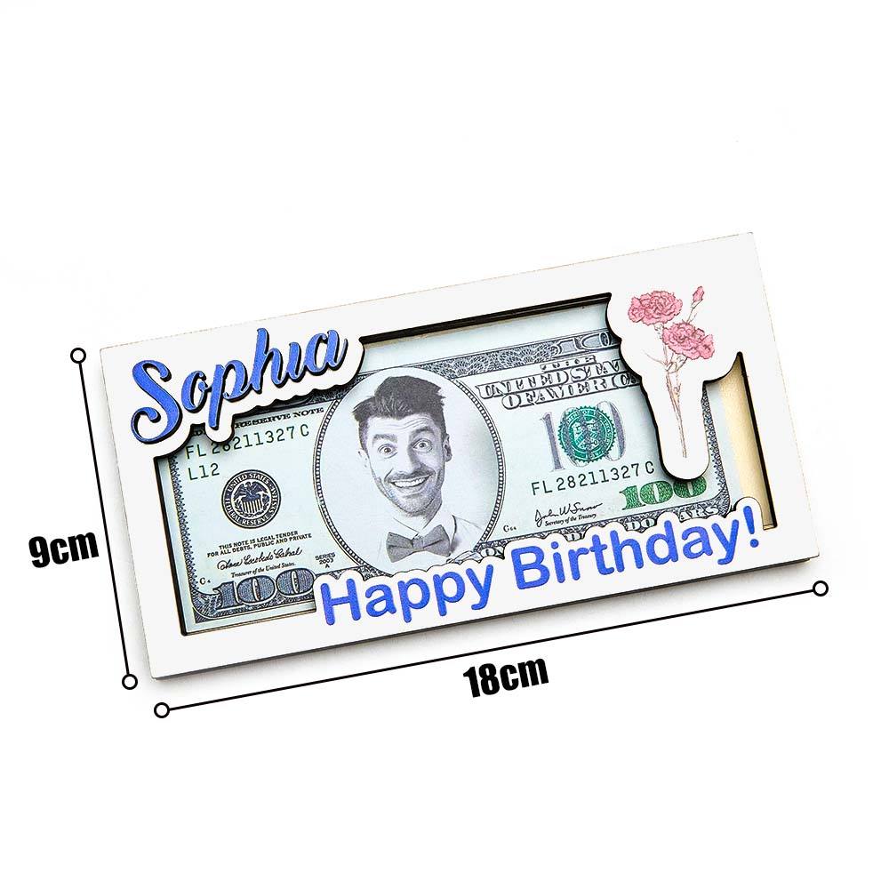 Custom Name & Text Birth Flower Wooden Money Box - Personalized Storage