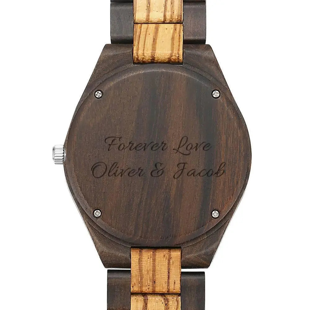 Custom Photo Engraved Wooden Men's Watch Wooden Strap 45mm