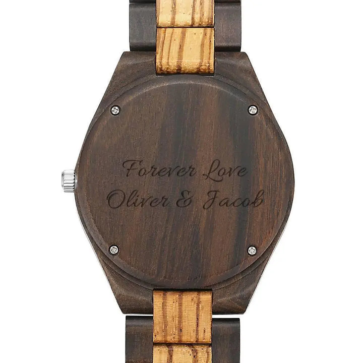 Custom Photo Engraved Wooden Men's Watch Wooden Strap 45mm