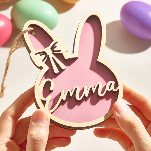 Personalized Rabbit Ornaments with Name Wooden Bunny Ornament Easter Gift for Kids
