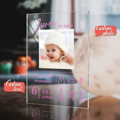 Personalized Baby Birthday Plaque Custom Baby Photo Plaque Gift