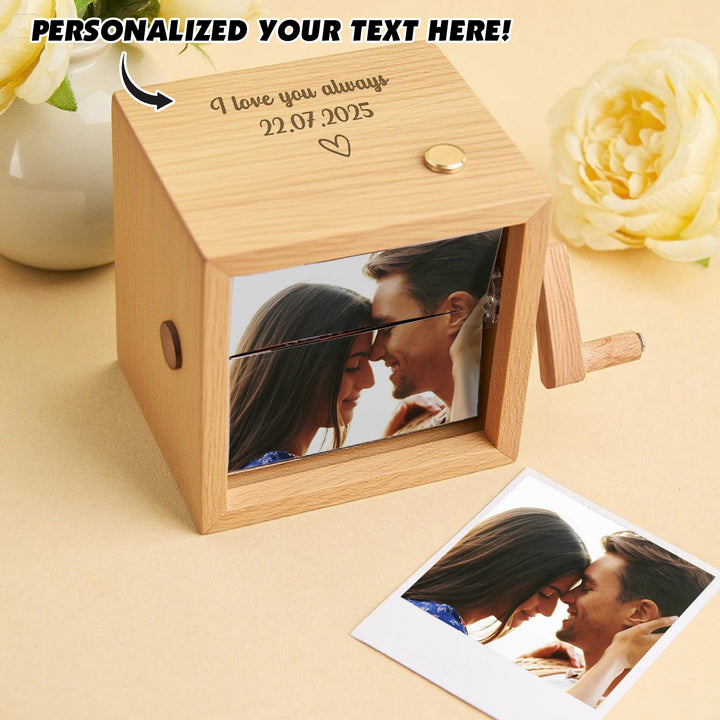 Custom Text & Photo Flipbook Frame Animation Machine without Music Detachable Photos Hand-cranked Flipbook Box with Light Anniversary Gifts