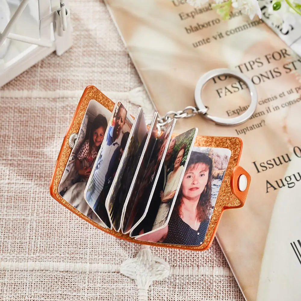 Custom Arrange Photos in Random Order Album Keychain Custom Photo PU Leather Keychain Romantic Gift for Mom