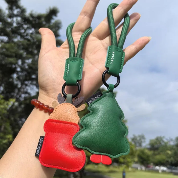 Christmas Tree Christmas Stocking Hanging PU Leather Keychain Christmas Ornaments