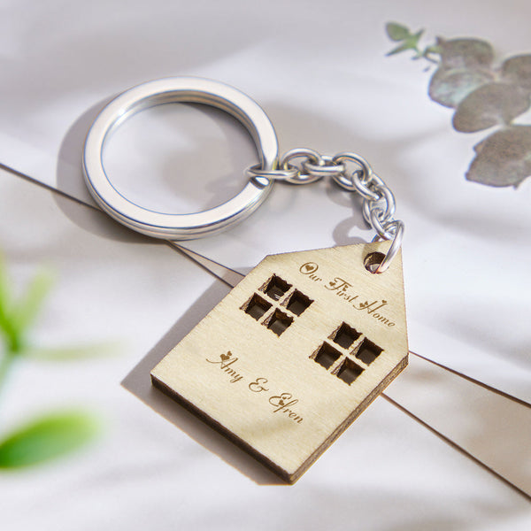 Custom Engraved House Modeling Paired Keychains Housewarming Gifts