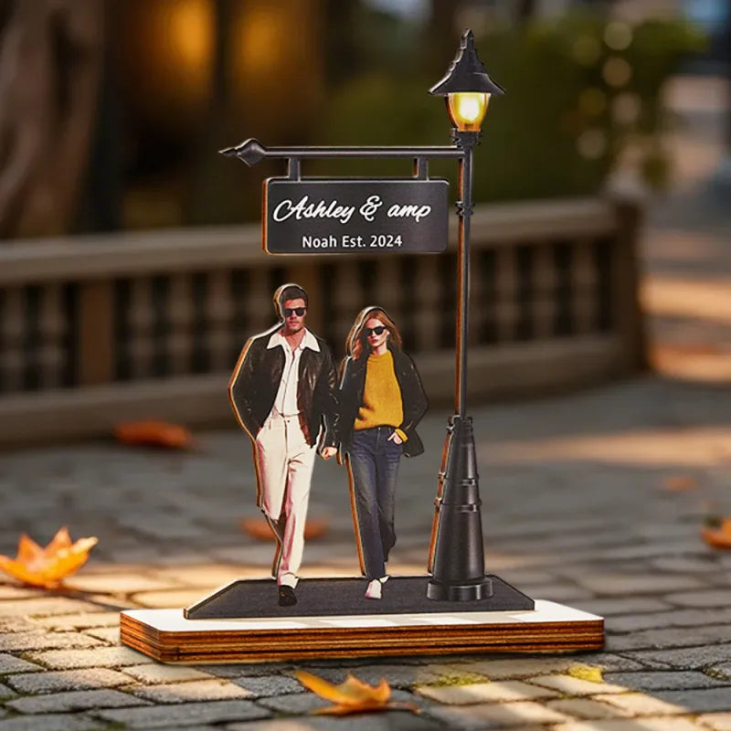 Personalized Couple Photos Standing Light Plate Wooden Gift Valentines Gift