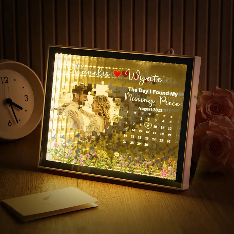 The Day I Found My Missing Piece Light Customize Photo and Calendar Custom Name Personalized Gift For Couple