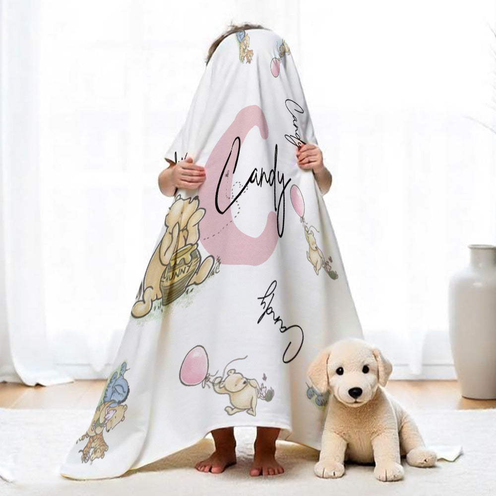 Personalized Winnie the Pooh Throw Blanket with Name Nursery Decor Birthday Baby Shower Gift for Kids