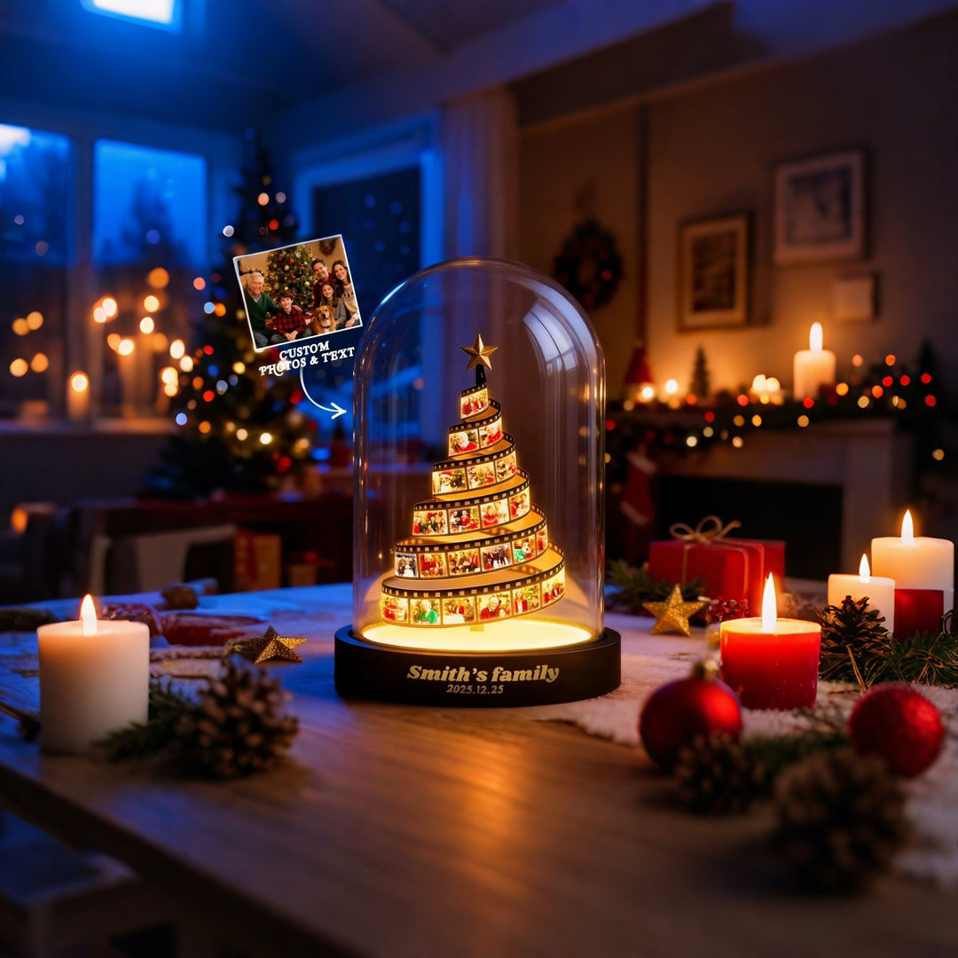 Custom Photo Film Christmas Tree Night Light Personalized Family Keepsake with Engraved Base Christmas Gift