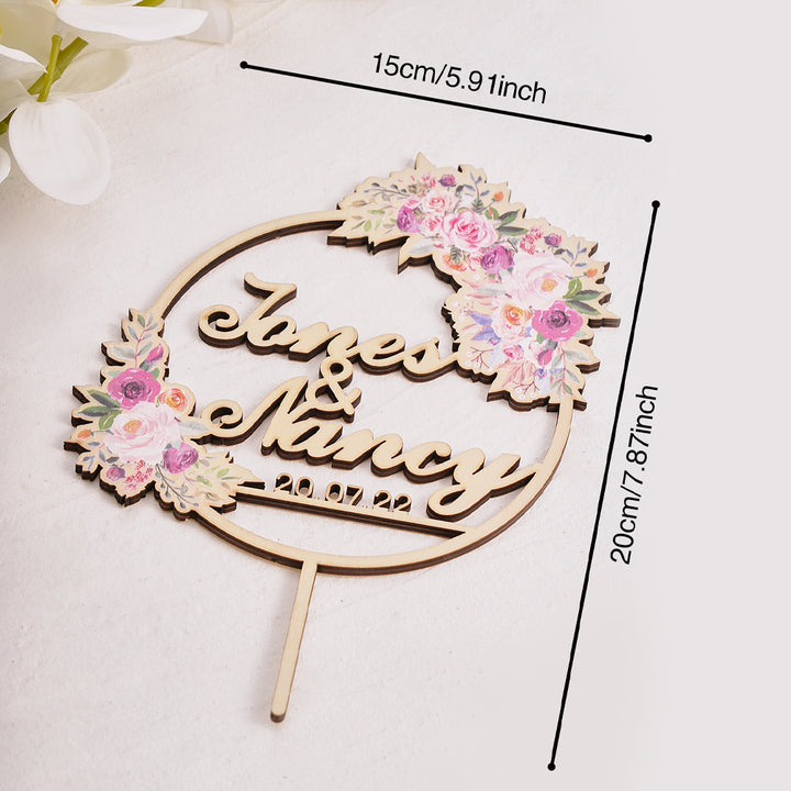 Personalized Flower Cake Topper Custom Name Cake Topper for Wedding