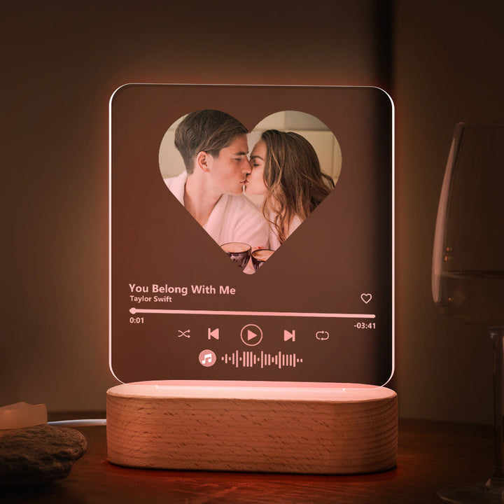 Custom Music Code Heart 7 Color Lamp For Dad Acrylic Music Plaque Night Light
