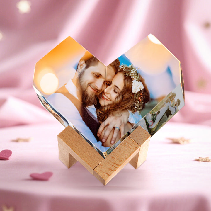 Custom Photo Cube Infinity Folding Multiphoto Cube with Wooden Base Father's Day Gifts