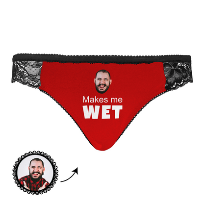 Custom Face Underwear Sexy Lace Make Me Wet Black Panties for Women