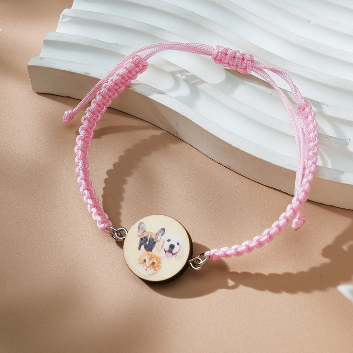 Personalized Pet Portrait Adjustable Braided Bracelet Birthday Gift for Pet Lover