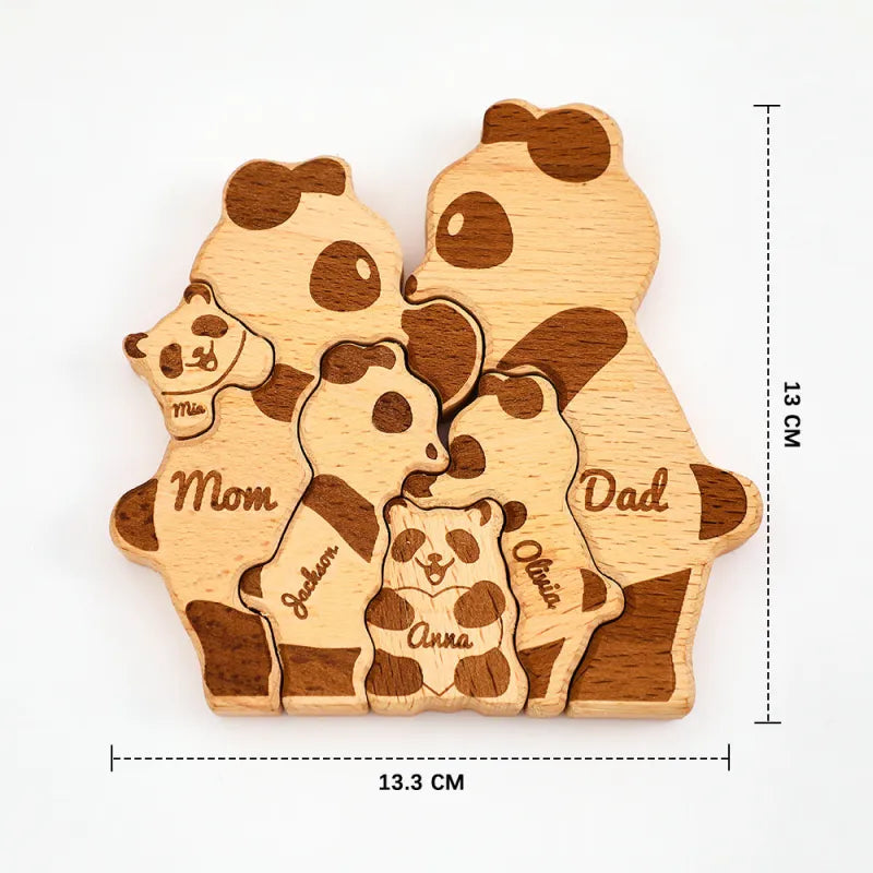 Custom Names Wooden Panda Family Block Puzzle Home Decor Gifts