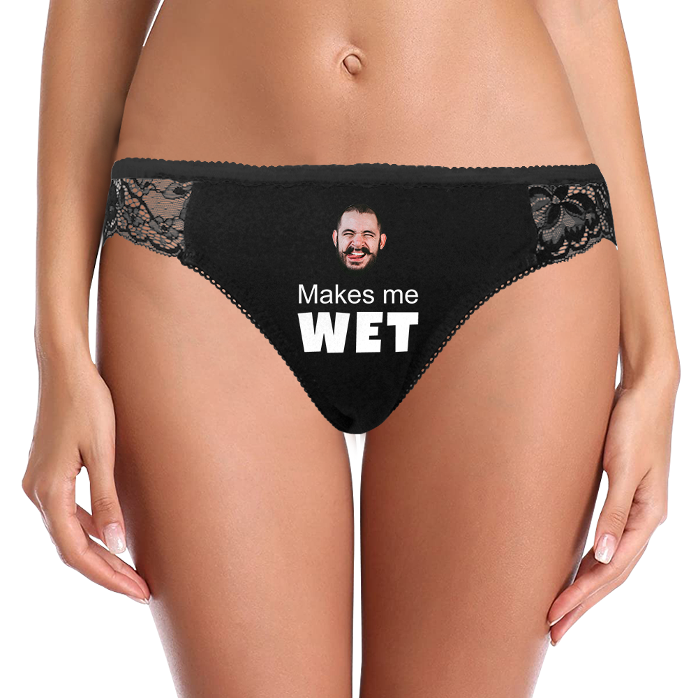 Custom Face Underwear Sexy Lace Make Me Wet Black Panties for Women