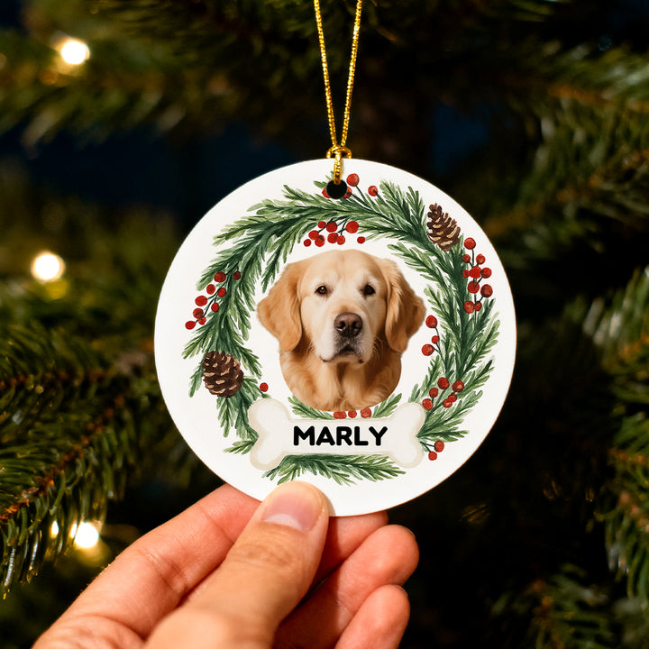 Personalized Pet Photo Christmas Ceramic Ornament – Custom Name Hanging Decoration Gift for Pet Lovers
