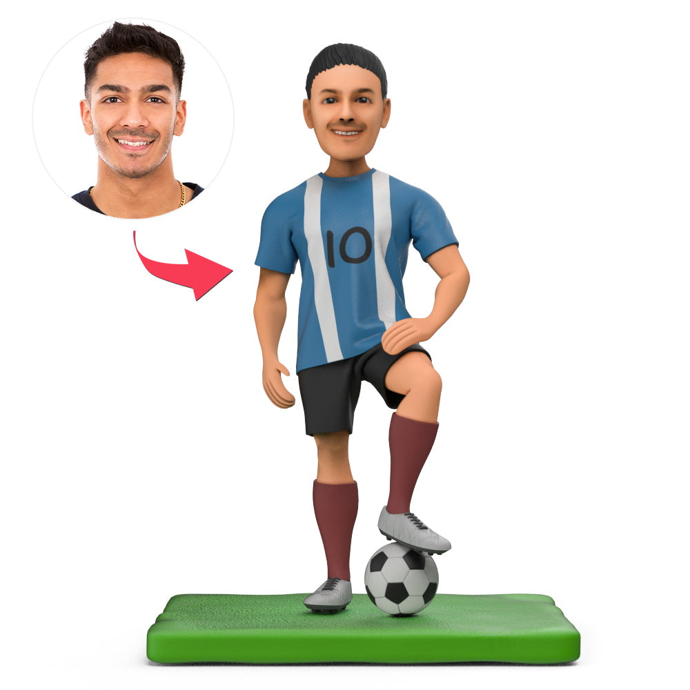 World Cup Stars Argentina Messi Blue Jersey and Soccer Custom Bobblehead With Engraved Text