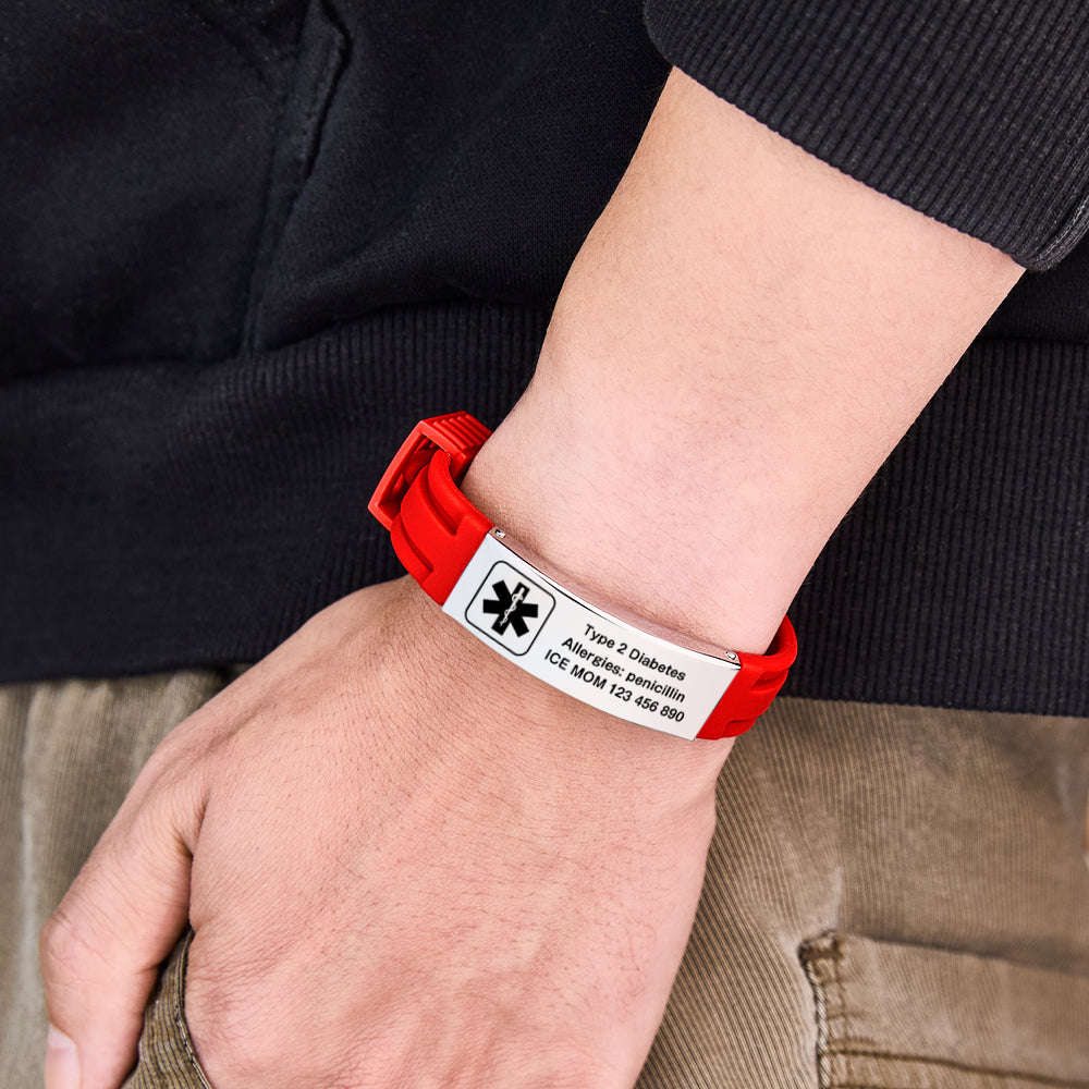 Personalized Emergency Medical Alert Bracelet Adjustable Silicone Bracelet for Men Women First Aid Gift