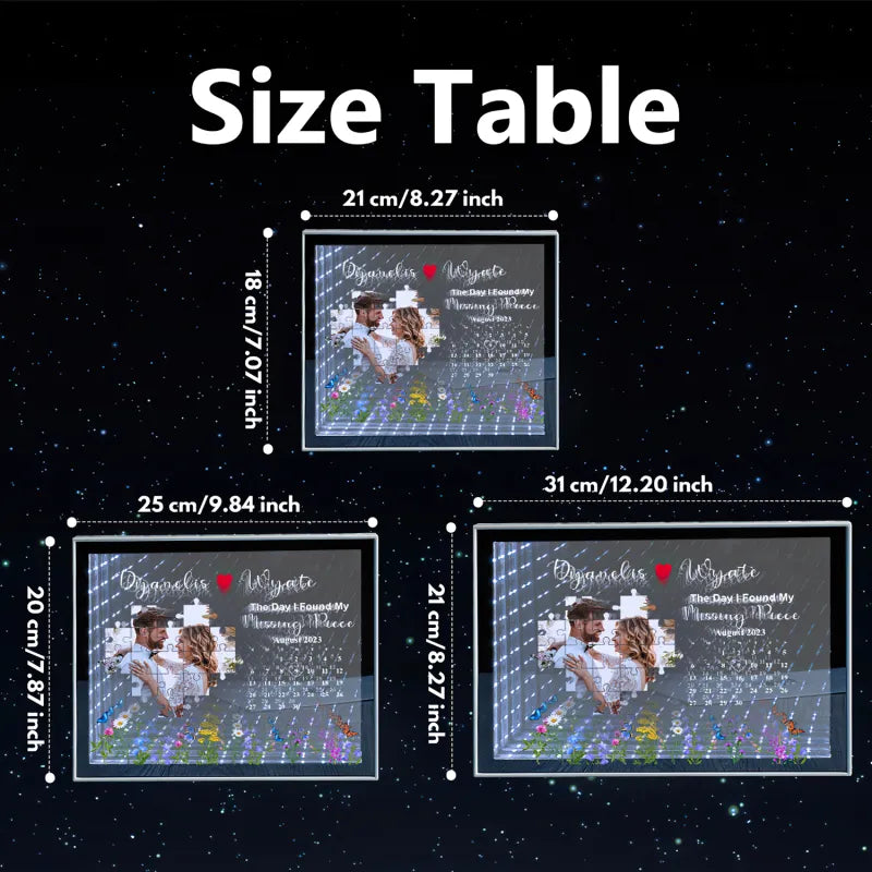 The Day I Found My Missing Piece Light Customize Photo and Calendar Custom Name Personalized Gift For Couple