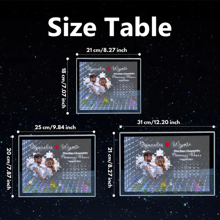 The Day I Found My Missing Piece Light Customize Photo and Calendar Custom Name Personalized Gift For Couple