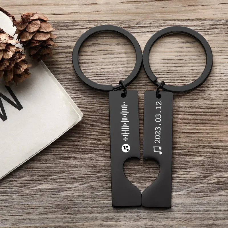 Best Gift For Friend 2 Personalized Music Code Keychain | Heart Cut Out Keychain