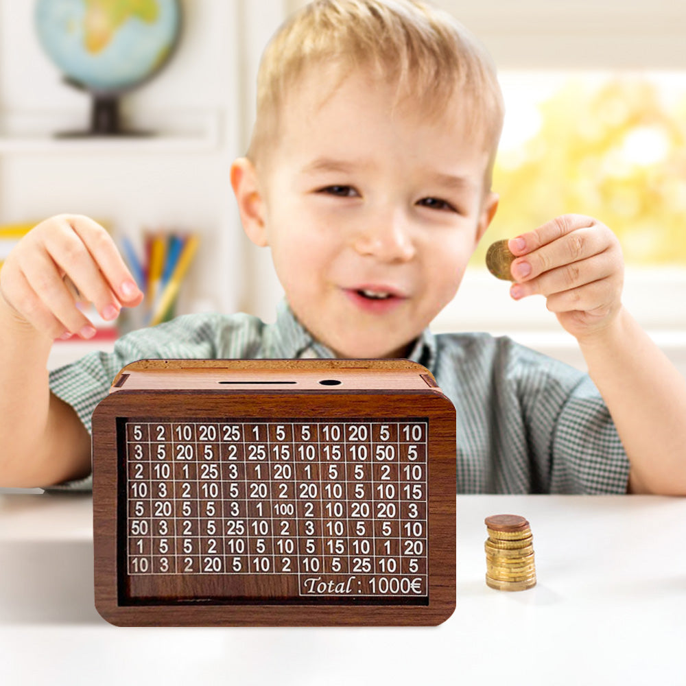 Wooden Money Box Reusable Money Box with Counter Piggy Bank for Adults Kids