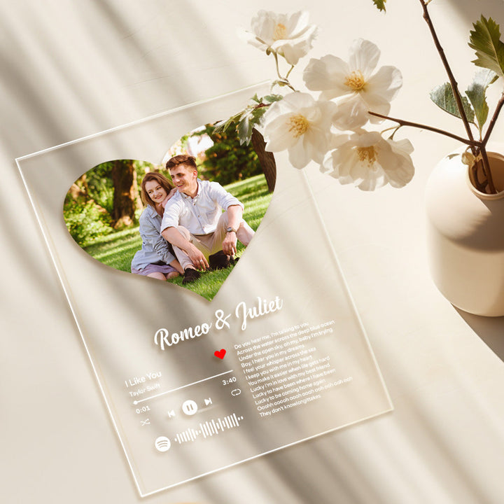 Personalized Sptfy Plaque Custom Heart Photo Album Music Plaque Anniversary Gift for Him