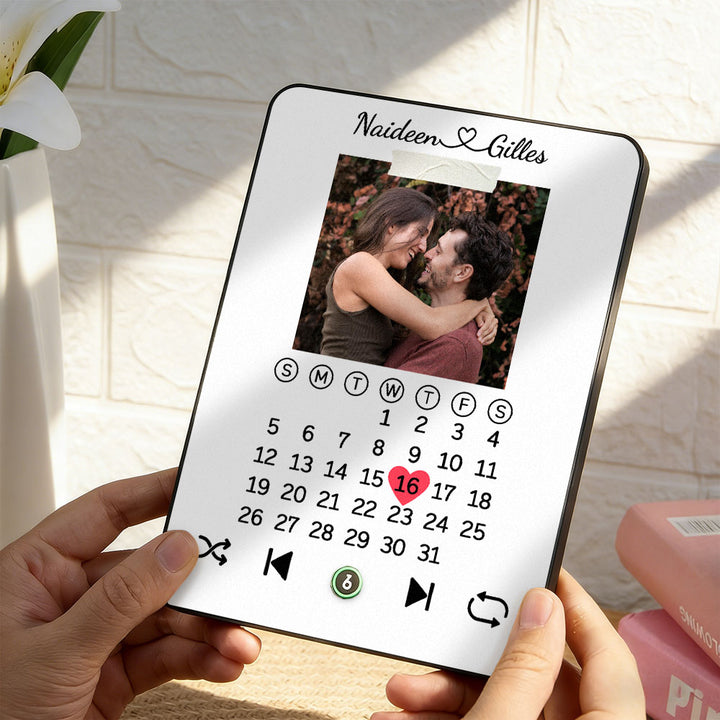Custom Photo & Date Calendar Music Plaque Personalized Names Music Plaque Can Play Songs Gift for Lover Valentines GIft