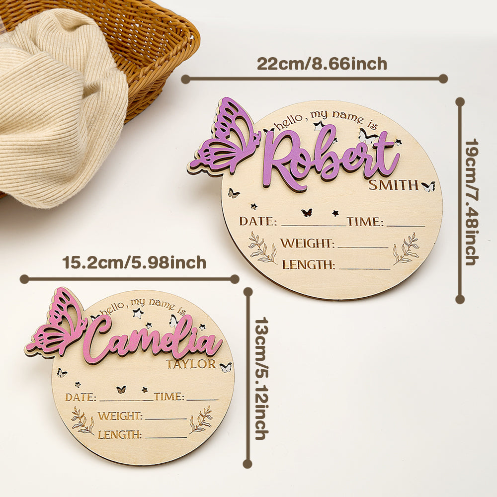 Personalized Butterfly Birth Announcement Sign Photo Prop Baby Shower Gift for Baby New Parents