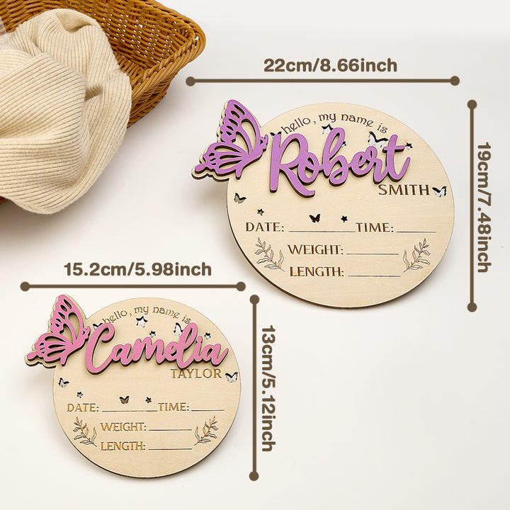 Personalized Butterfly Birth Announcement Sign Photo Prop Baby Shower Gift for Baby New Parents