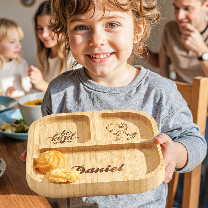 Personalized Square Bamboo Suction Plates with Name Baby Cutlery Gift for Kids
