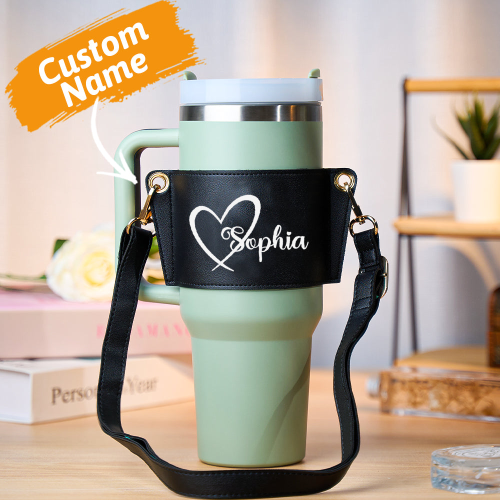 Personalized Water Bottle Carrier Bag for 40oz Stanley Tumbler with Adjustable Strap Gift for Her