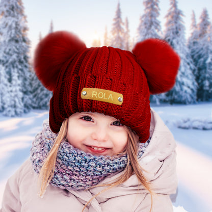 Personalized Name Baby Beanie Kids Leather Patch Hat