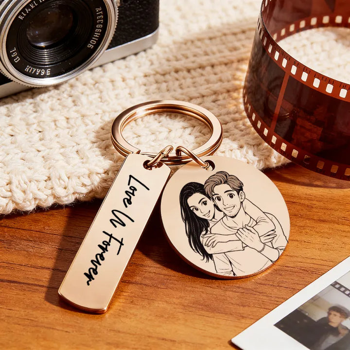 Personalized Calendar Keychain Custom Photo and Date Keyring Couple Portrait Keychain Anniversary Valentines Gift