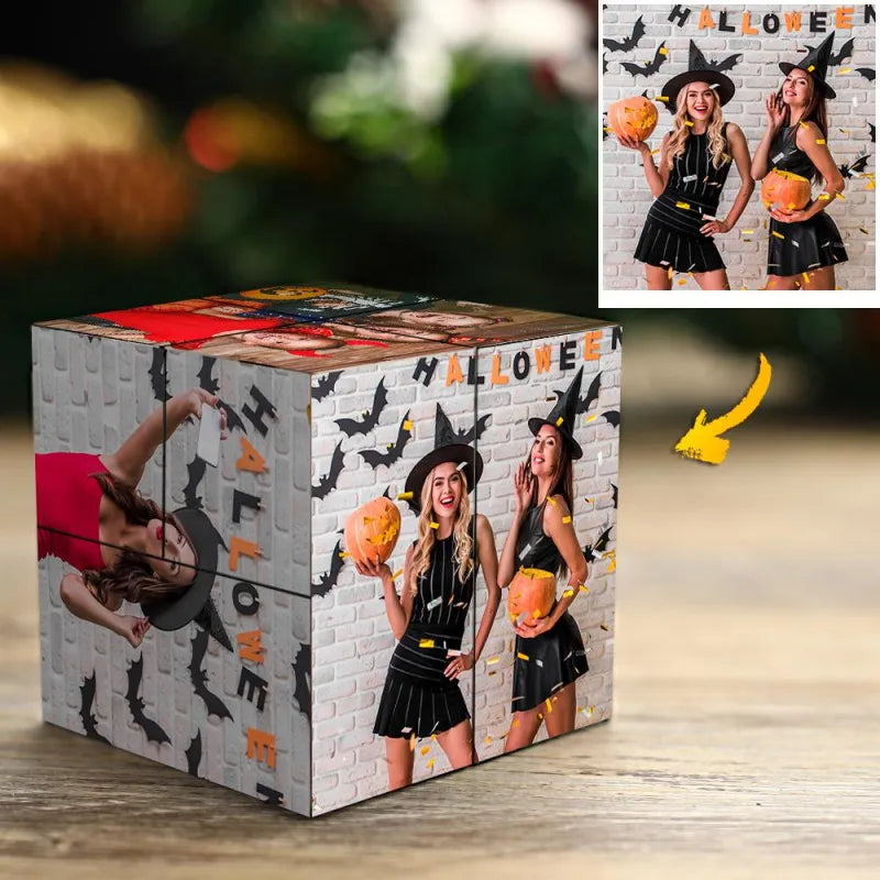 Custom Halloween Photo Cube – Personalized Halloween Gift Christmas Gift & Holiday Decor