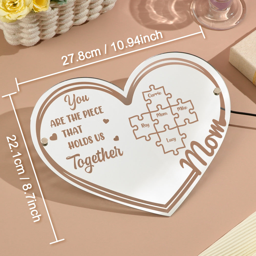 Personalized Mom You Are the Piece That Holds Us Together Mirror Light Puzzle Piece Sign Mother's Day Gifts