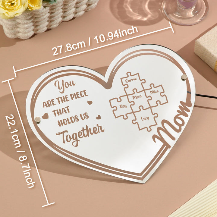 Personalized Mom You Are the Piece That Holds Us Together Mirror Light Puzzle Piece Sign Mother's Day Gifts