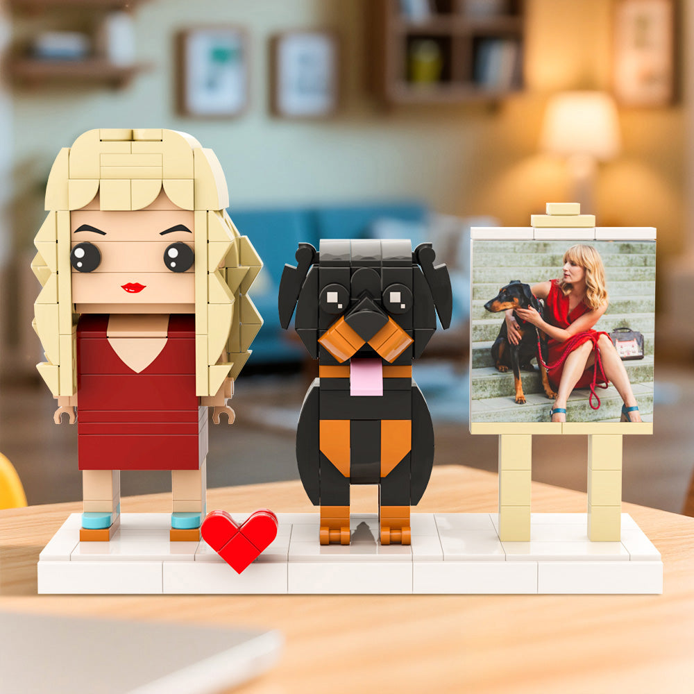 Custom Full-Body Brick Figures of 1 Person and Dog with Frame Personalized Anniversary Gift Birthday Gift