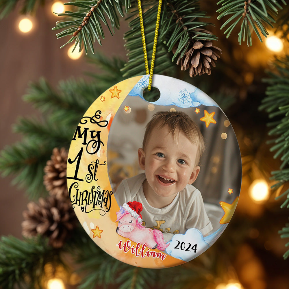 Personalized Baby's First Christmas Ornament with Photo Unicorn Christmas Ornament Gift for Kids