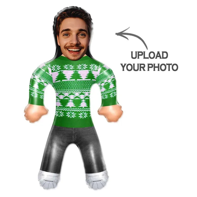 Custom Face Green Christmas Jumper Blow Up Dolls Funny Inflatable Balloon Custom Air Doll for Party Favors Christmas Gifts
