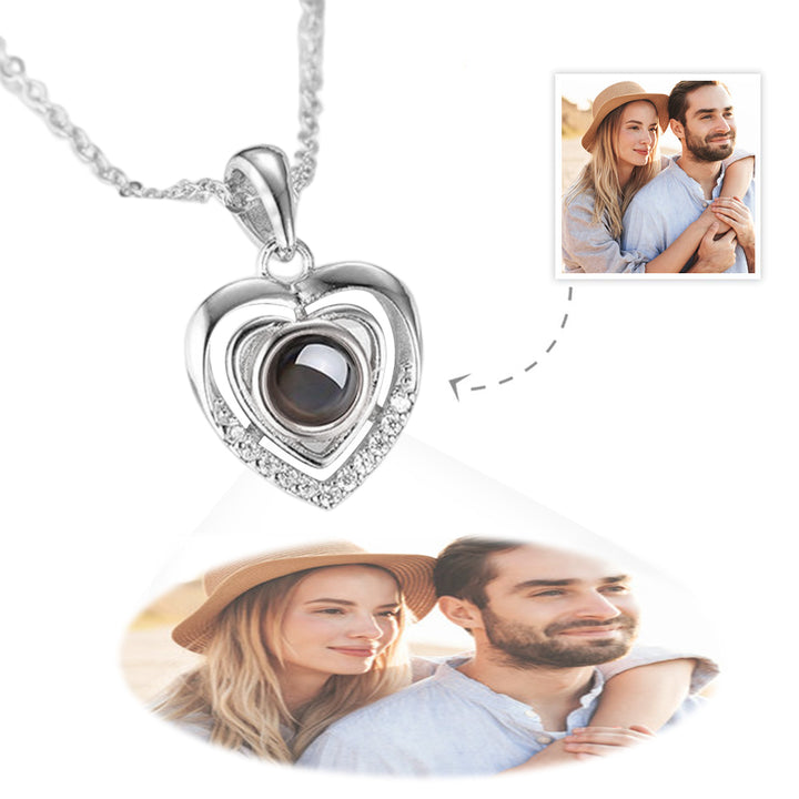 Customized Heart Pendant Photo Projection Necklace 925 Sterling Silver