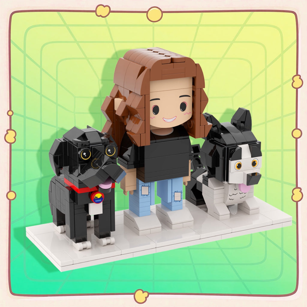 Custom Full-Body Cute  Brick Figures of 1 Person and 2 Dogs Personalized Anniversary Gift Birthday Gift