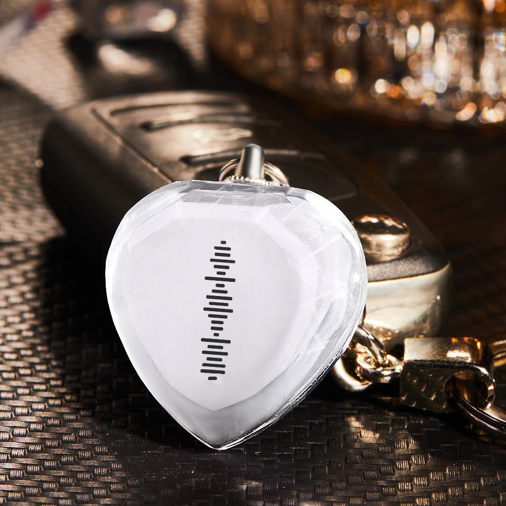 Custom Engraved Heart Scannable Code Music Crystal Keychain