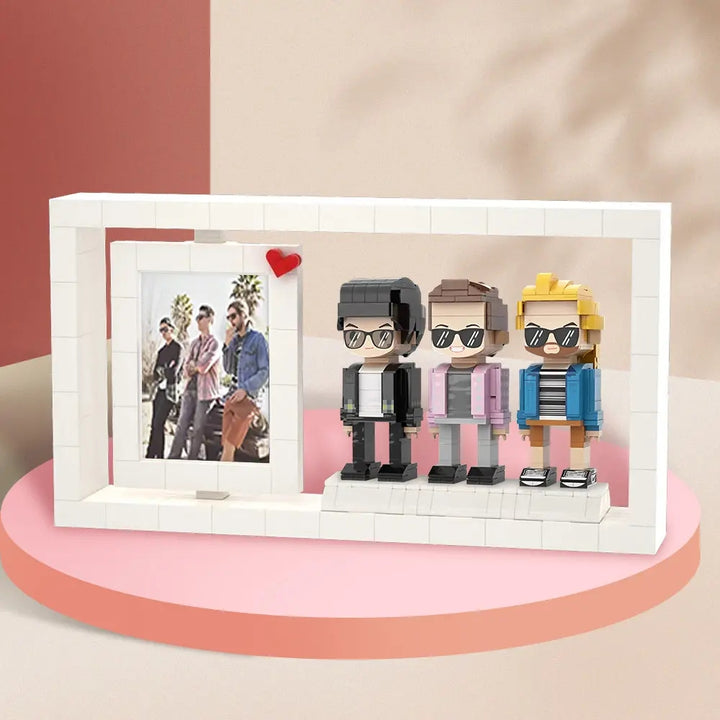 Full Body Customizable 3 People Custom Cute Brick Figures Photo Frame Small Particle Block Creative Gift for Cool Boys