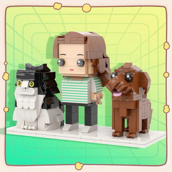 Custom Full-Body Brick Figures of 1 People with Cute Dog and Cat Personalized Birthday Gift
