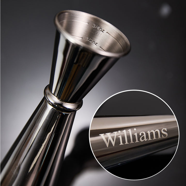 Personalized Engraved Text Stainless Steel Cocktail Jigger Measurements Gift for Bartender