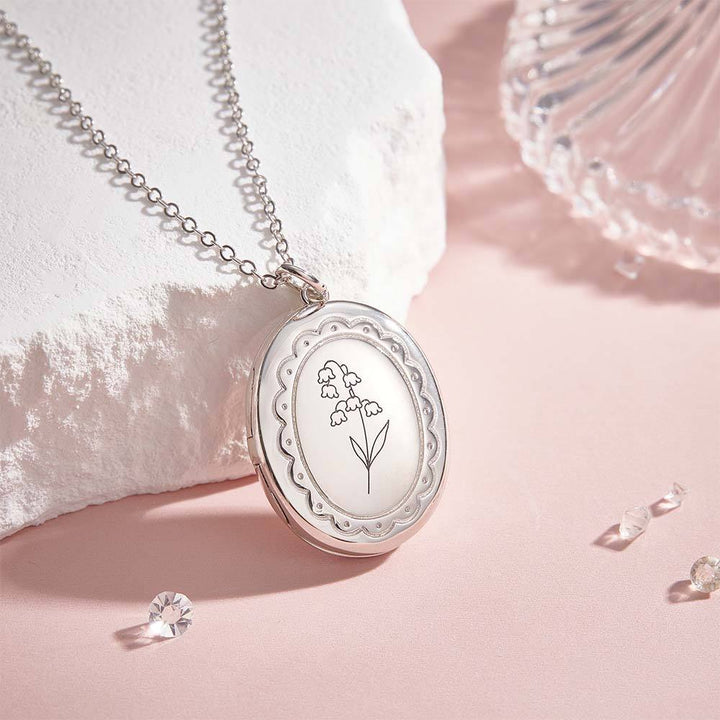 Personalized Birth Flower Locket Necklace with Photo Necklace Jewelry Gift for Her
